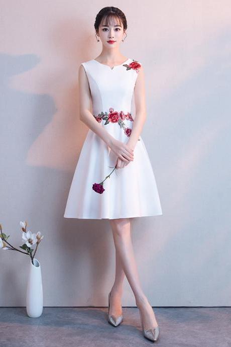White Evening Dress, Birthday Gown, Sleeveless Short Homcoming Dress,custom Made