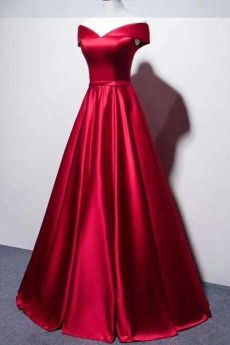 Off Shoulder Prom Dress,satin Party Dress,red Evening Dress,custom Made