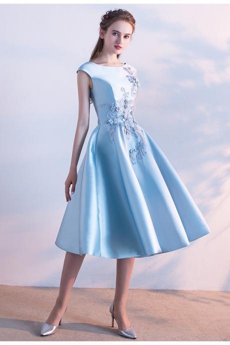 Blue Evening Dress,o-neck Birthday Gown, Sleeveless Short Homcoming Dress,custom Made