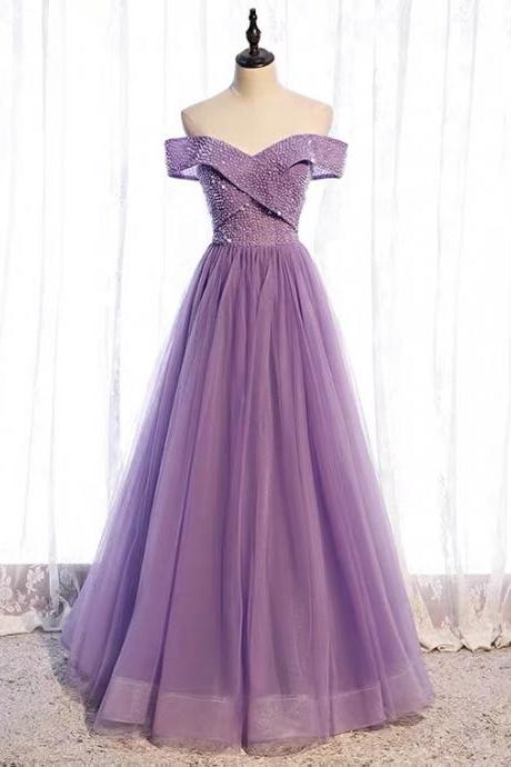 Off Shoulder Long High Quality Dress, Fairy Purple Evening Dress,custom Made