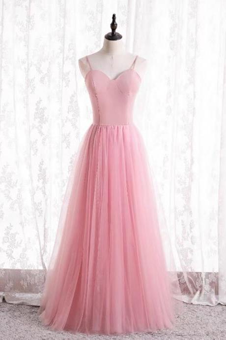 Fairy Bridesmaid Dresses, Pink Spaghetti Strap Evening Dresses,custom Made