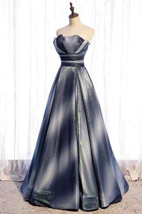 Blue Party Dress, Strapless Evening Dress, Long Elegant Fairy Dress,custom Made