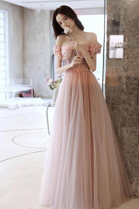 Off shoulder evening dress, new style, summer, pink temperament socialite noble dress,Custom Made