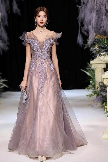 Temperament Purple Long Off Shoulder Prom Dress, Elegant Party Dress ,custom Made