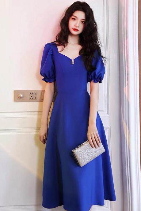 Light Luxury Dress, Blue Midi Dress, Royal Blue Party Dress,custom Made