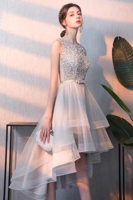 Sleeveless Dress, Gray Light Luxury Dress, Fairy High Low Dress,custom Made