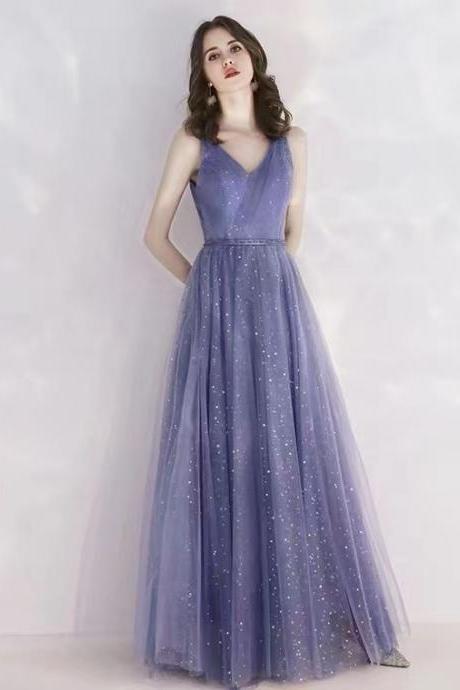 Spaghetti Strap Evening Dress, Blue Dress , Temperament Socialite Stars Prom Dress,custom Made