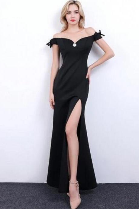 Black Off Shoulder Prom Dresses, Side Slit Evening Dresses,custom Made