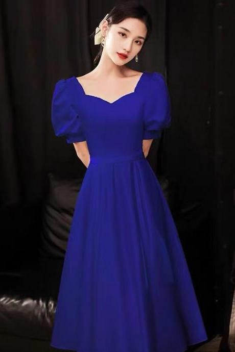 Short Sleeve Evening Dress, Blue Birthday Dress,custom Made
