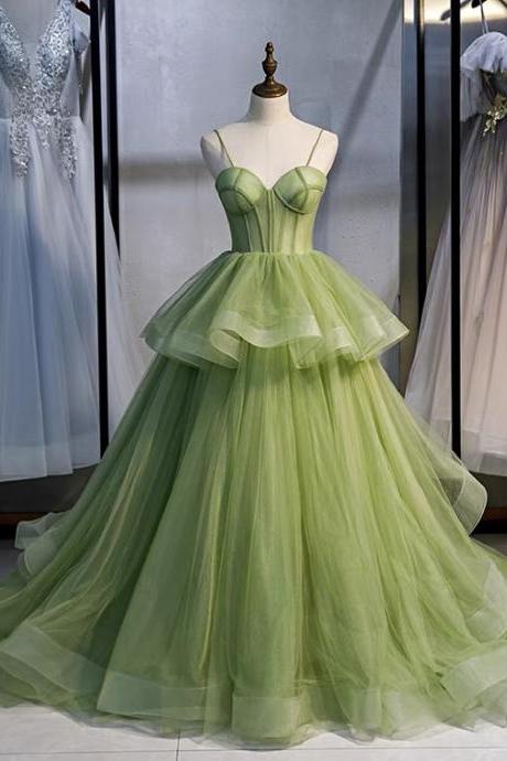 New style, long temperament elegant dress, green spaghetti strap dress,Custom Made