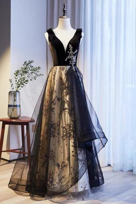 V-neck Evening Dress, Vintage Irregular Sdress, Embroidered Dress,custom Made