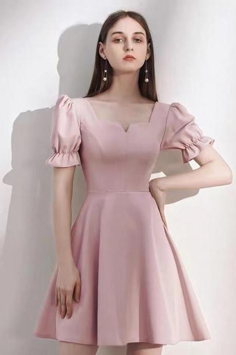 Short Sleeve Party Dress, Pink Bridesmaid Dress, Hepburn Style Homecoming Dress,custom Made