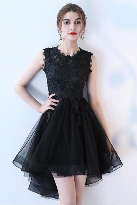 New, black sleeveless cocktail dress,high low party dress, princess dress,homecoming dress,Custom Made