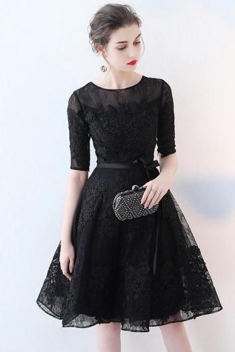 O-neck Formal Dress, Black Dress, Lace Homecoming Dress,custom Made
