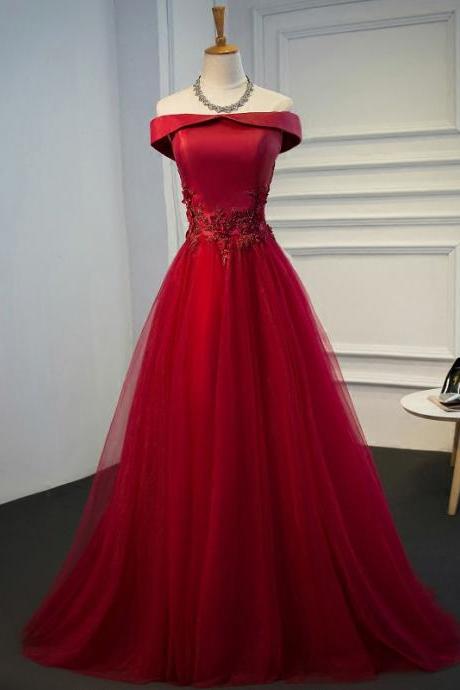 Red Evening Dress, Off Shoulder Party Dress, Custom Made