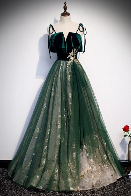 Spaghetti Strap Temperament Dress, Fairy Dream Party Dress, Green Evening Dress, Custom Made