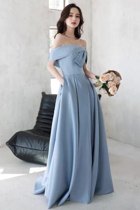 Off shoulder evening dress, elegant blue party dress,sexy slit prom dress,Custom Made