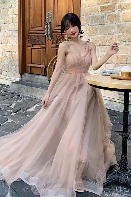 Pink Evening Dress, ,spaghetti Strap Dress, Noble ,elegant Temperament Socialite Dress ,custom Made