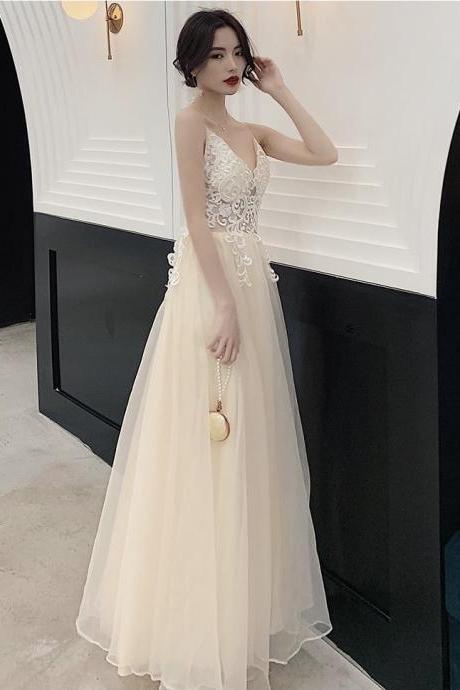 Long Fashionable Socialite Dresses, Sexy Spaghetti Strap Prom Dresses, Champagne Lace Party Dresses,custom Made