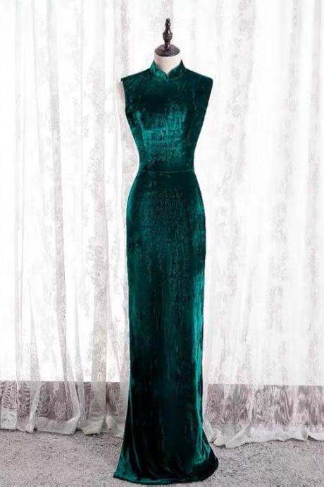 Velvet Evening Dress, Mermaid Temperament Party Dress, Dark Green Elegant Dress ,custom Made