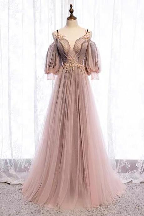 Off Shoulder Evening Dress, Pink Party Dress, Temperament Socialite Dress ,custom Made