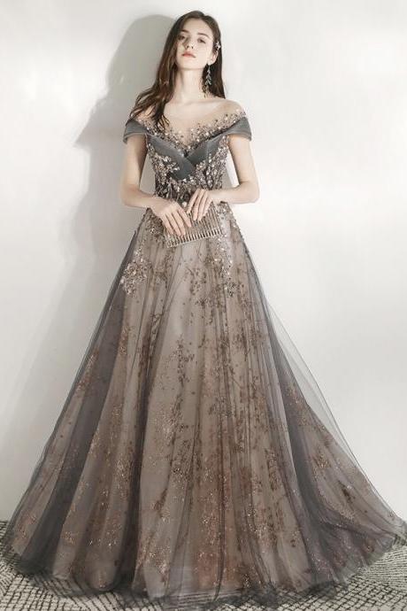 Sparkly Party Dresses, Gray Prom Dresses, Elegant Evenning Dresses ,custom Made