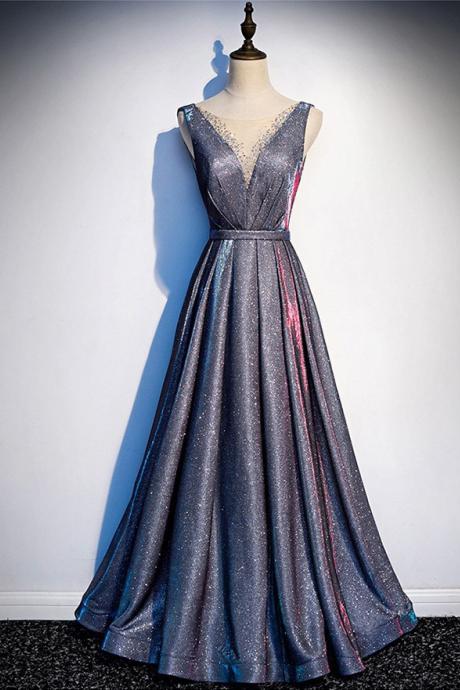 Blue Evening Dress, Elegant, Romantic Stars Prom Dress, V-neck Party Dress,custom Made