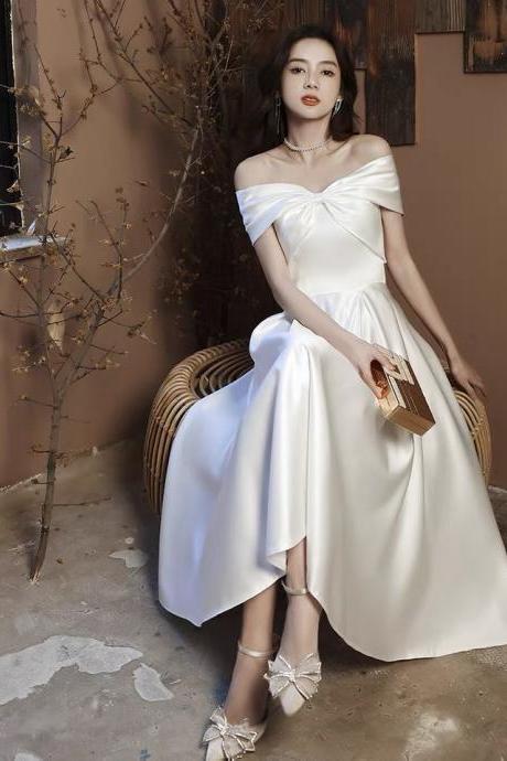 Little Satin Party Dress, White Prom Dress, Light Luxury Off-the-shoulder Prom Dress,custom Made