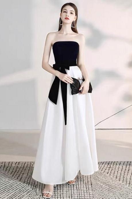 Strapless Prom Dress, Fairy Long Party Dress,black And White Evening Dress,custom Made