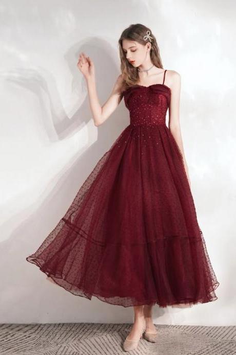 Spaghetti Strap Wedding Dress, Red Midi Party Dress,custom Made