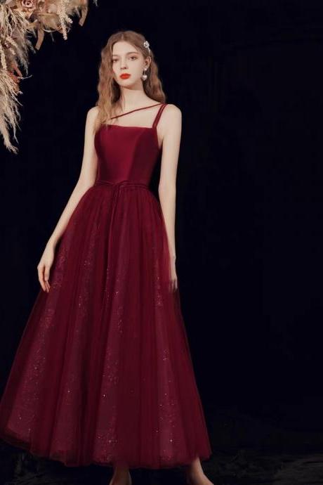 Spaghetti Strap Prom Dress, Temperament Red Party Dress
