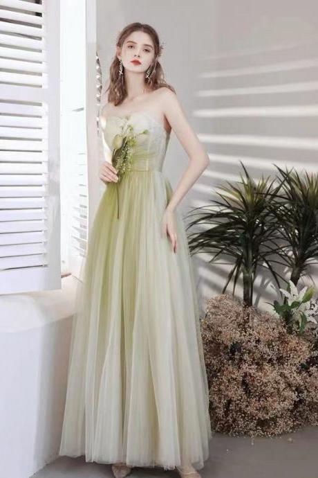 Fresh Party Dress, Little Green Strapless Prom Dress, Gradient Party Dress,custom Made