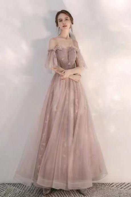 Little pink dress, off-the-shoulder bridesmaid dress, elegant texture dress,custom made