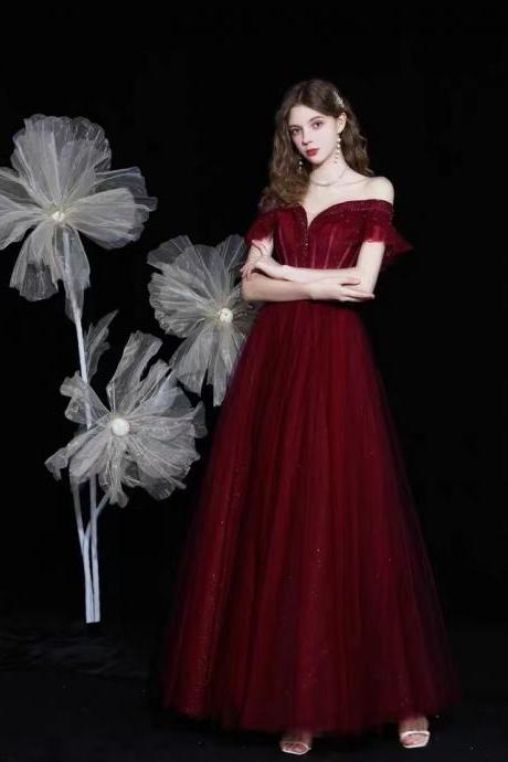 Off-the-shoulder Wedding Dress, Red Dress, Temperament Evening Dress,custom Made