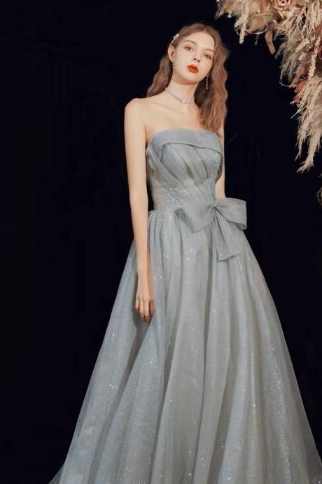 Strapless Prom Dresses, Gray And Blue Party Dresses, Sexy Shiny Evening Dresses,custom Made