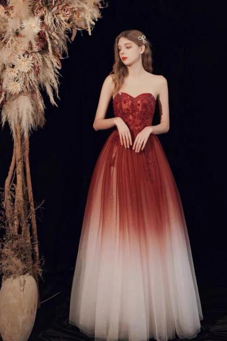 Red Wedding Gown, Temperament, Gradient Elegant Party Dress,custom Made