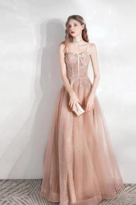 Strapless Pink Dress, Applique Bridesmaid Dress, Spaghetti Strap Party Dress,custom Made