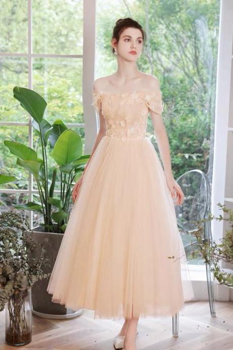 Off-the-shoulder bridesmaid dress, elegant applique midi dress,Custom made
