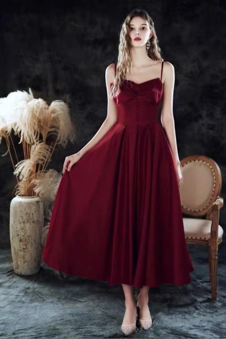 New, slim satin red party dress , midi birthday prom dress,Custom made