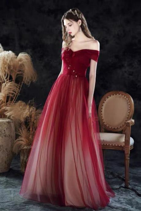 Red Atmospheric Gradient Dress, Long Off Shoulder Party Dress ,elegant Prom Dress