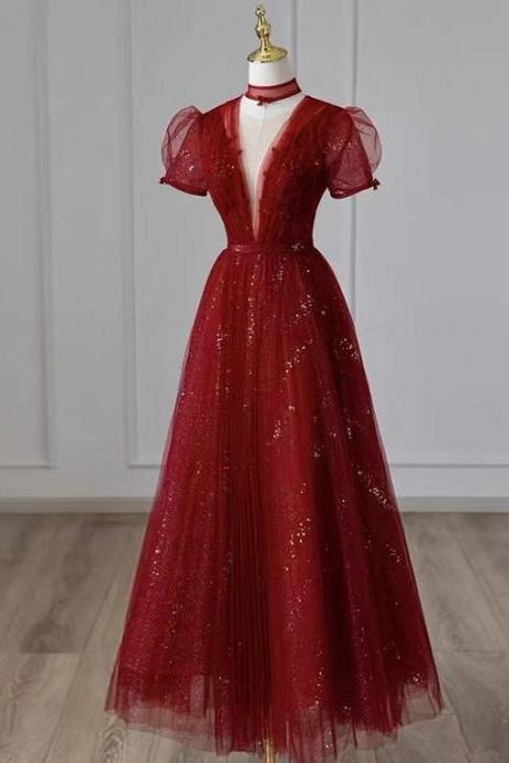 Red Prom Gown, Tulle V- Neck Formal Dress,custom Made