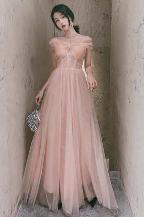 Pink Evening Dress, Off Shoulder Length Evening Dress, Socialite Evening Dress,custom Made