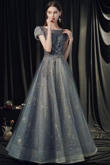 Gray-blue Evening Dress, Grand, Elegant Party Dress, Queen Prom Dress,custom Made