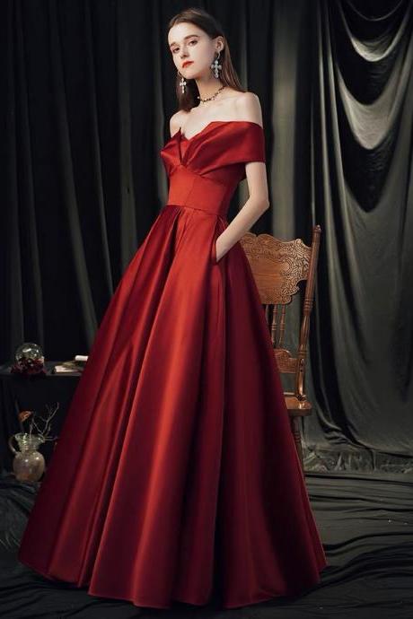 Off Shoulder Party Dress, Satin Burgundy Dress, Charming Evening Dress,custom Made
