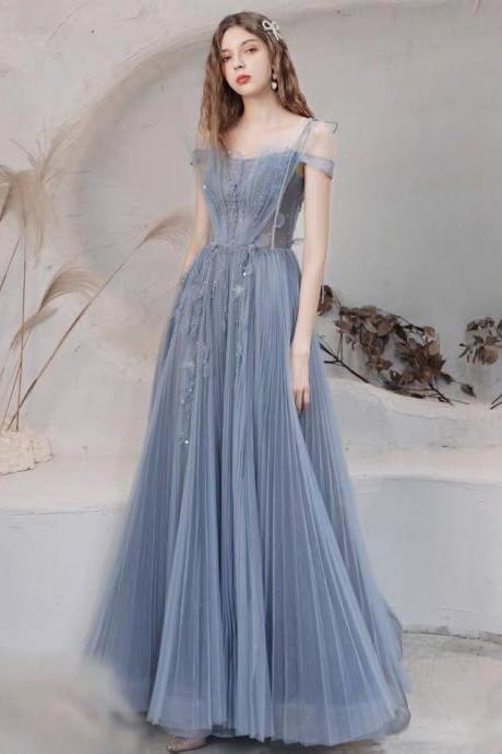 Blue Evening Dress, Off Shoulder Fairy Dress, Light Luxury Socialite Dress,custom Made