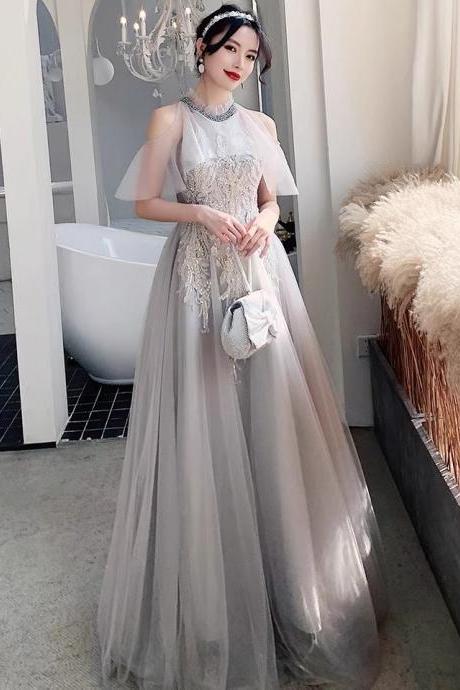 Grey evening dress, new style, high quality party dress, fairy prom dress