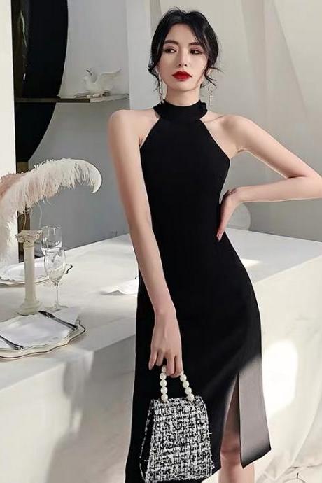 Little Black Evening Dress, Midi Satin Dress, Birthday Party Dress,homecoming Dress.custom Made