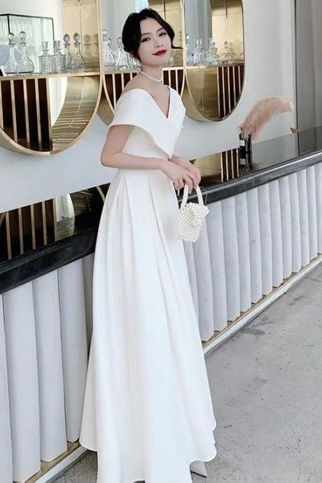High Quality Evening Dress, Temperament White Dress, Simple,generous Light Satin Dress,custom Made