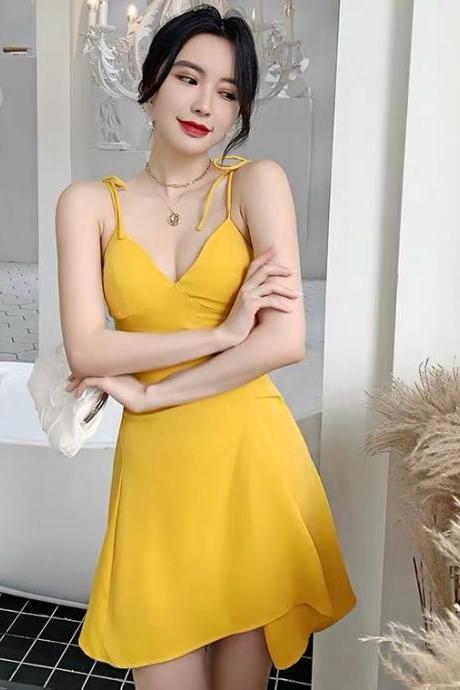 Yellow Party Dress, Sexy, Spaghetti Strap Homcoming Dress, Bodycon Birthday Dress,custom Made