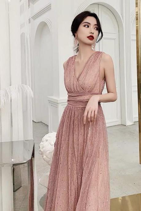 V-neck Evening Dress, Elegant Socialite Dress, Pink Fairy Homecoming Dress,custom Made